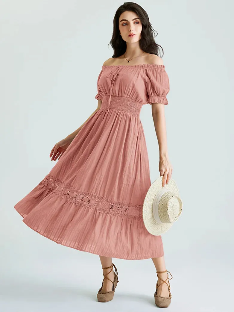 Renaissance Cotton Dress Women Off Shoulder Maxi Dress