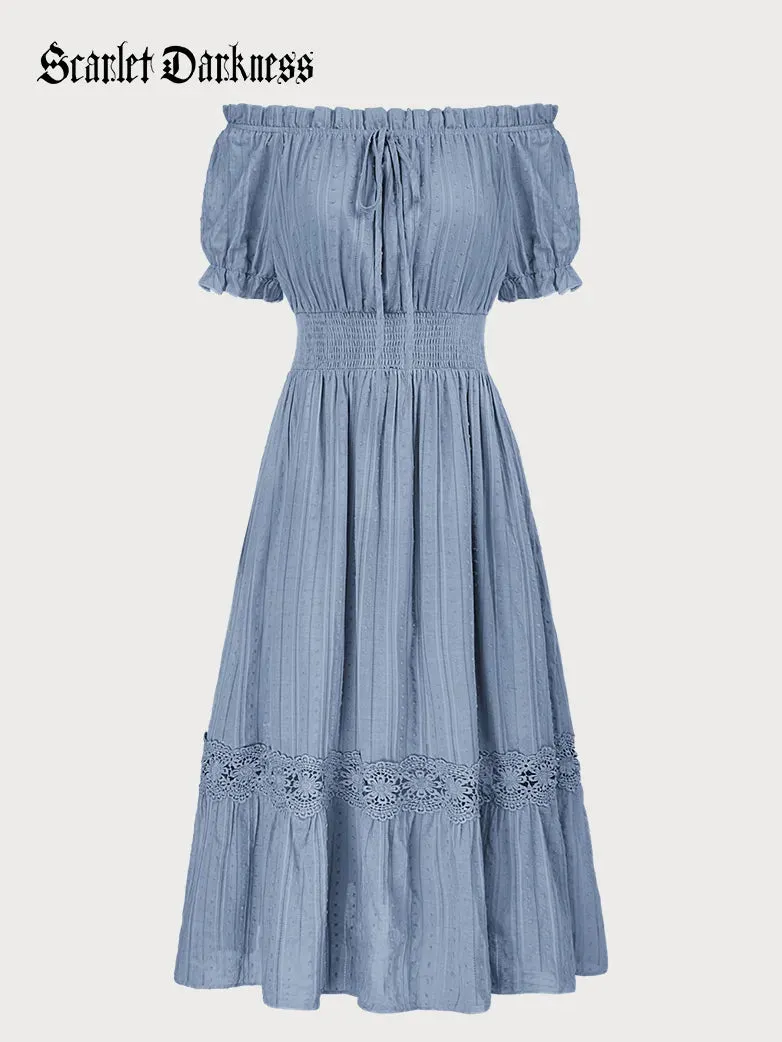 Renaissance Cotton Dress Women Off Shoulder Maxi Dress