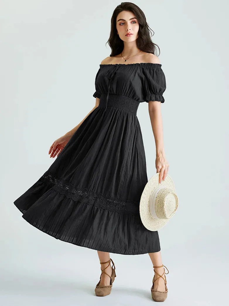 Renaissance Cotton Dress Women Off Shoulder Maxi Dress