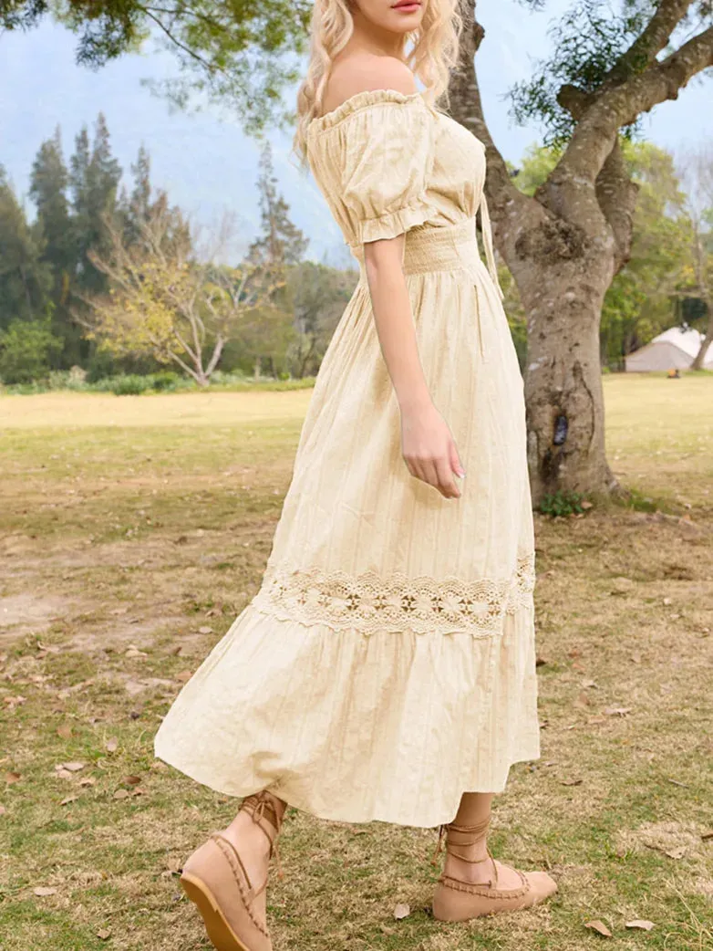 Renaissance Cotton Dress Women Off Shoulder Maxi Dress