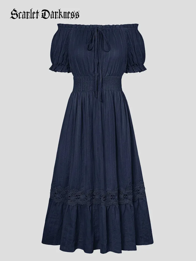 Renaissance Cotton Dress Women Off Shoulder Maxi Dress