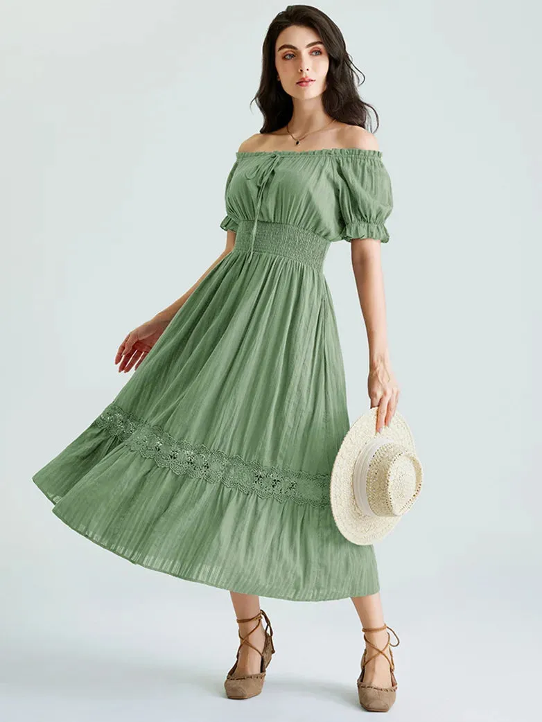 Renaissance Cotton Dress Women Off Shoulder Maxi Dress