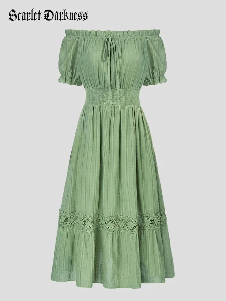 Renaissance Cotton Dress Women Off Shoulder Maxi Dress