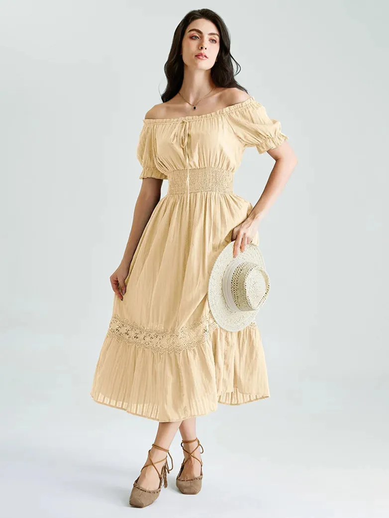 Renaissance Cotton Dress Women Off Shoulder Maxi Dress