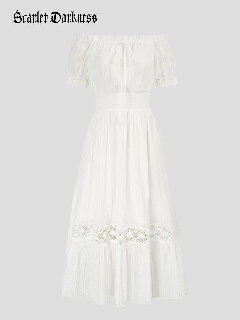 Renaissance Cotton Dress Women Off Shoulder Maxi Dress