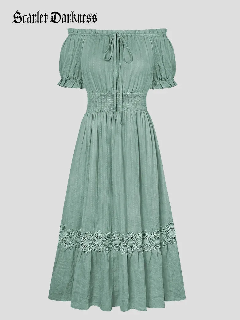 Renaissance Cotton Dress Women Off Shoulder Maxi Dress