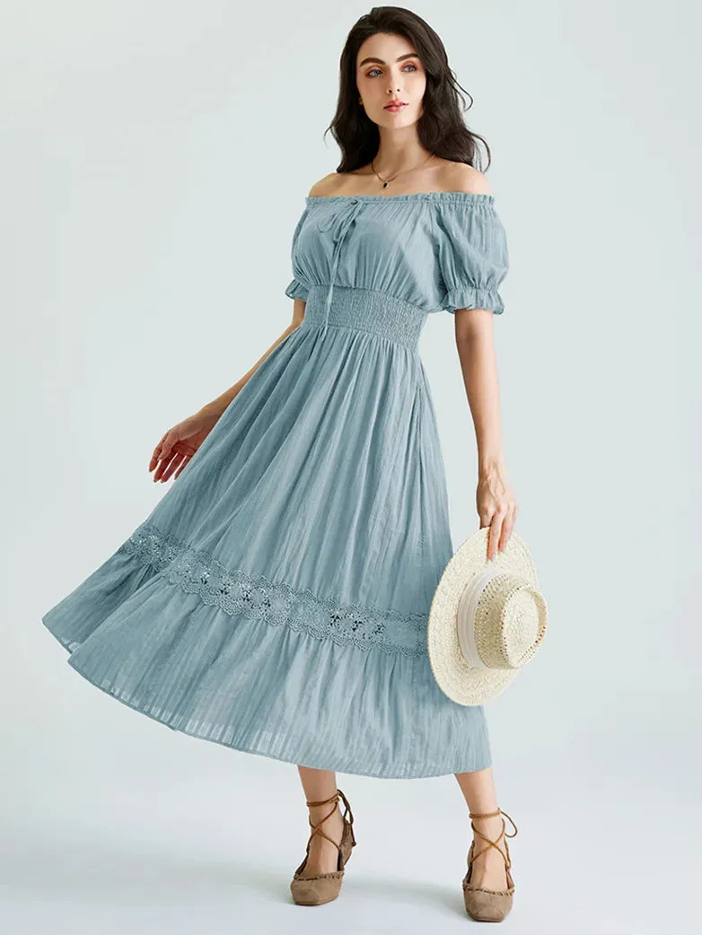 Renaissance Cotton Dress Women Off Shoulder Maxi Dress