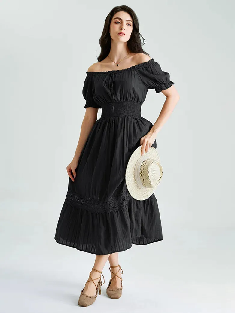 Renaissance Cotton Dress Women Off Shoulder Maxi Dress