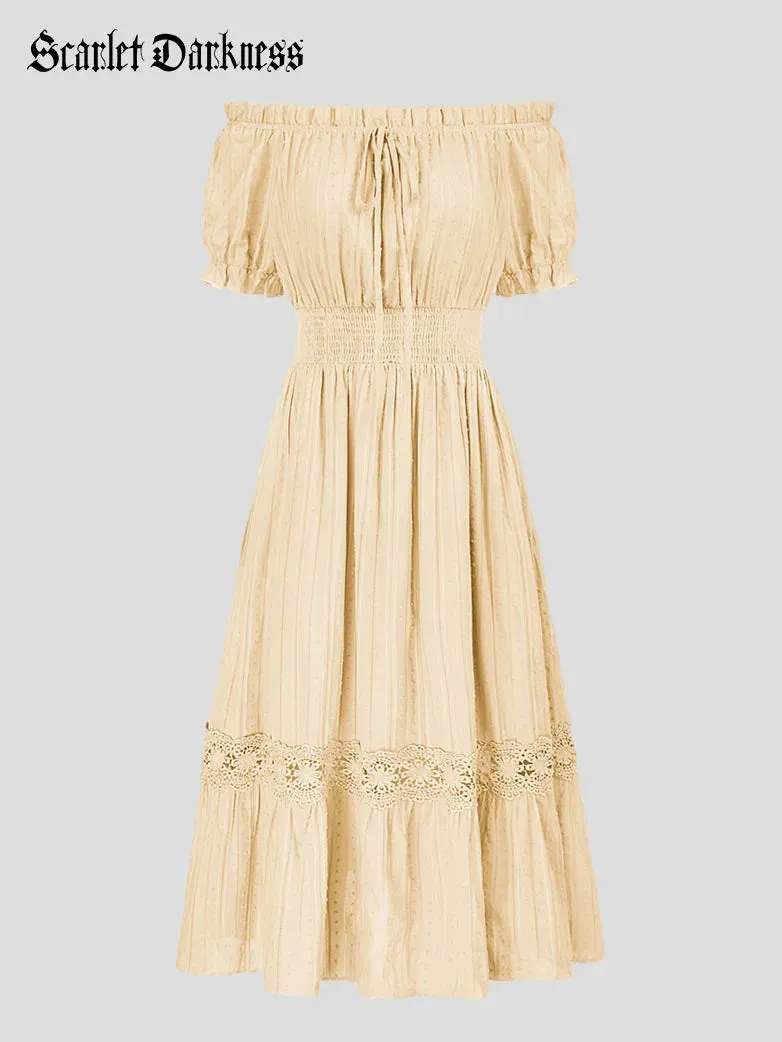 Renaissance Cotton Dress Women Off Shoulder Maxi Dress