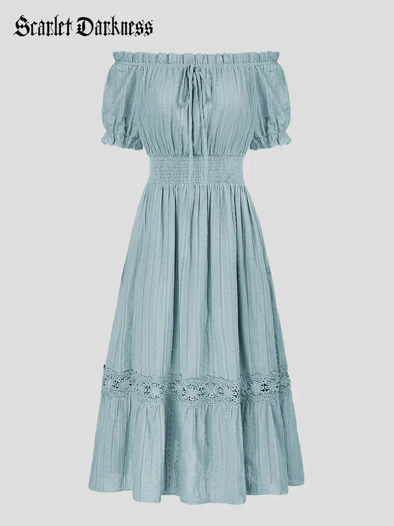 Renaissance Cotton Dress Women Off Shoulder Maxi Dress