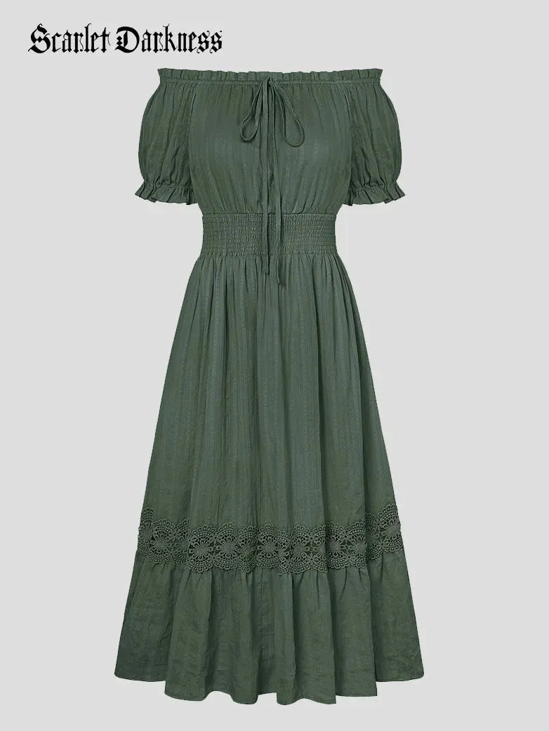 Renaissance Cotton Dress Women Off Shoulder Maxi Dress
