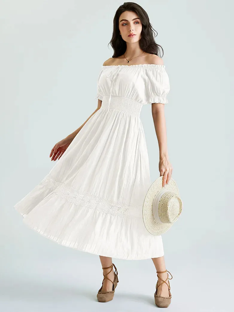 Renaissance Cotton Dress Women Off Shoulder Maxi Dress