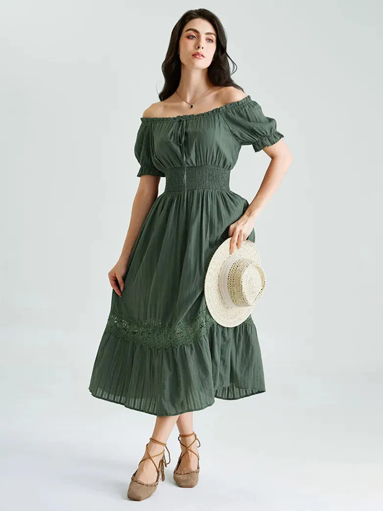 Renaissance Cotton Dress Women Off Shoulder Maxi Dress