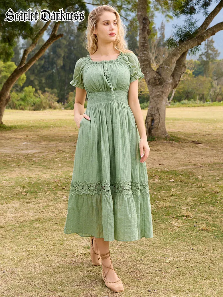 Renaissance Cotton Dress Women Off Shoulder Maxi Dress