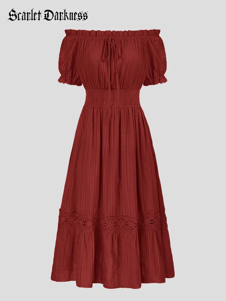 Renaissance Cotton Dress Women Off Shoulder Maxi Dress