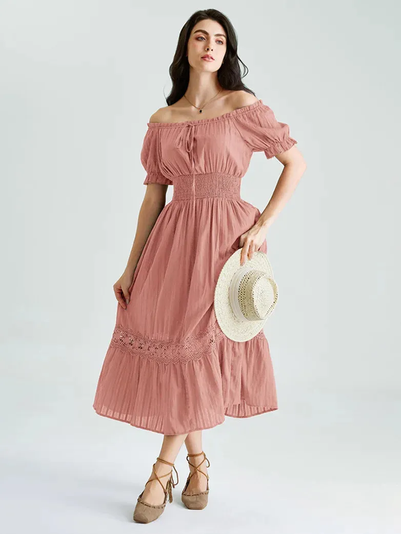 Renaissance Cotton Dress Women Off Shoulder Maxi Dress