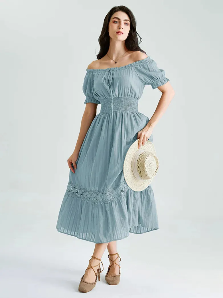 Renaissance Cotton Dress Women Off Shoulder Maxi Dress