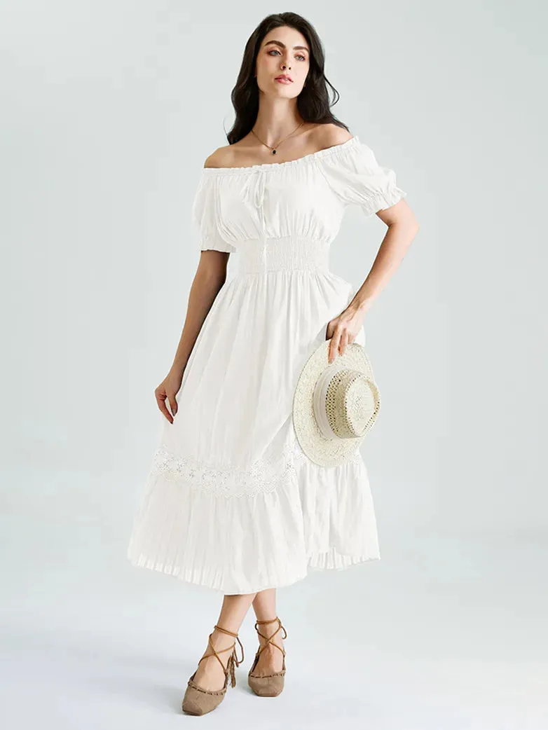 Renaissance Cotton Dress Women Off Shoulder Maxi Dress