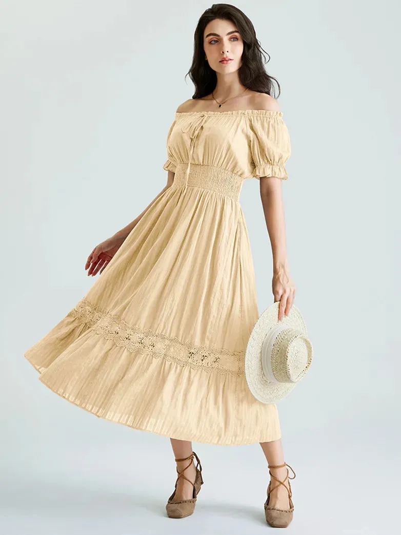 Renaissance Cotton Dress Women Off Shoulder Maxi Dress