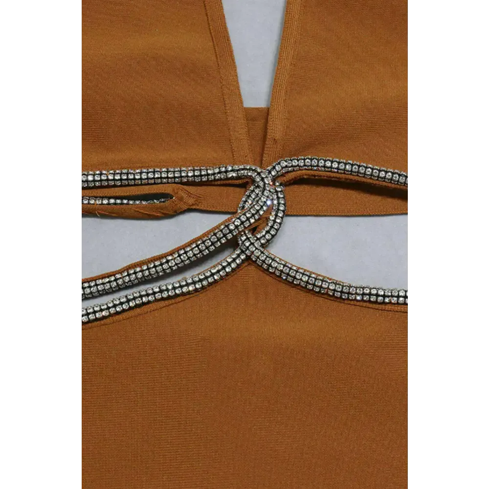 Rhinestone Halter Neck Midi Dress in Luxury Fashion for Women