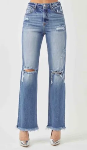 Risen Hannah High Rise Straight Distressed Jeans