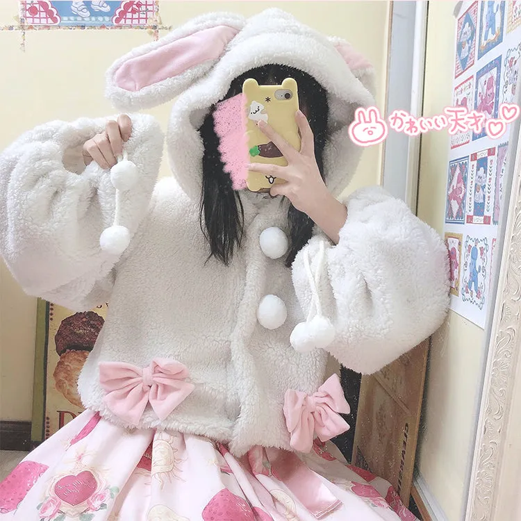 Royal Fairytale Cute Plush Rabbit Cat Teddy Bear Ears Jacket Coat