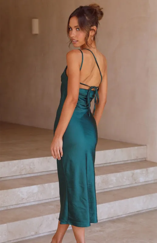Satin One Shoulder Slip Dress with Cowl Back