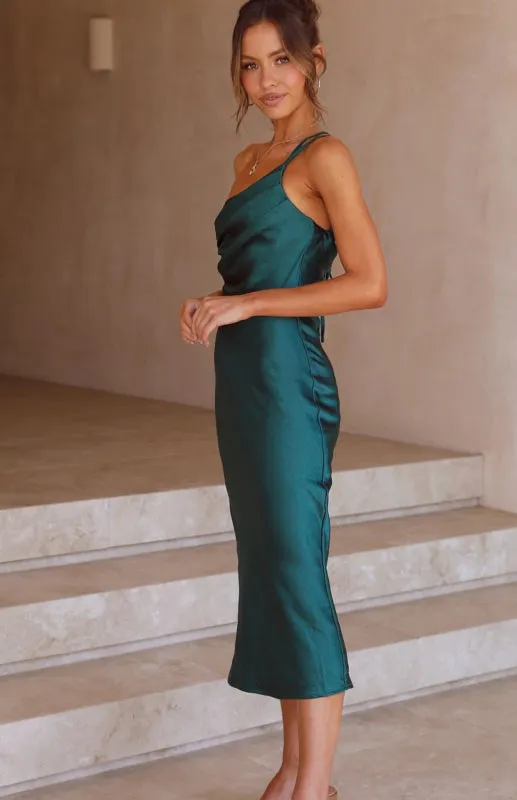 Satin One Shoulder Slip Dress with Cowl Back