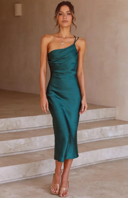 Satin One Shoulder Slip Dress with Cowl Back