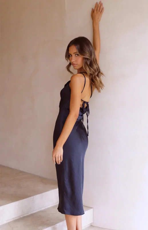 Satin One Shoulder Slip Dress with Cowl Back
