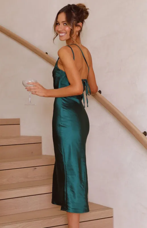 Satin One Shoulder Slip Dress with Cowl Back