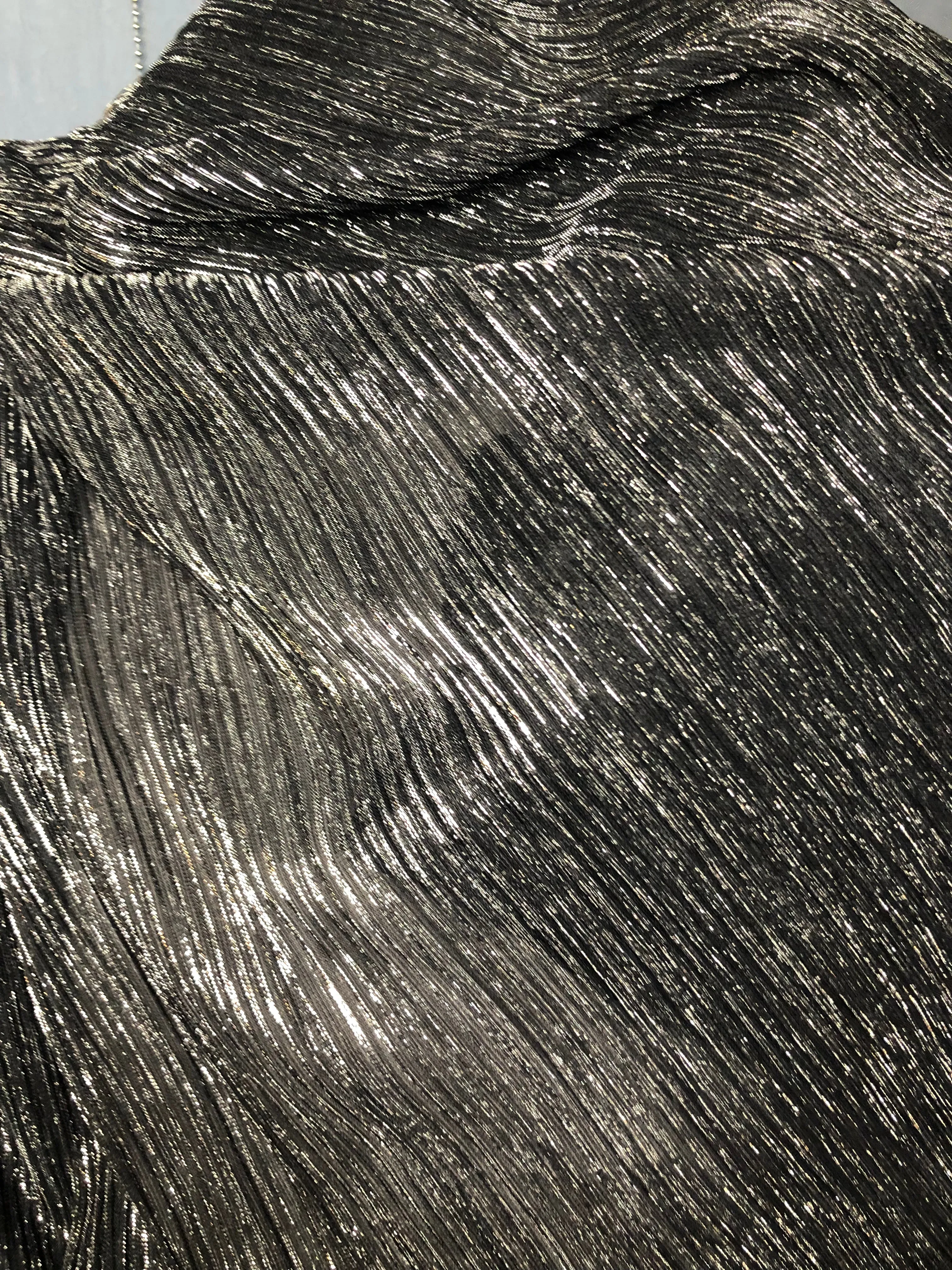 Scarf- Black Tricot Pleated Silver Metal Threads Tricot Pleated Metal Threads