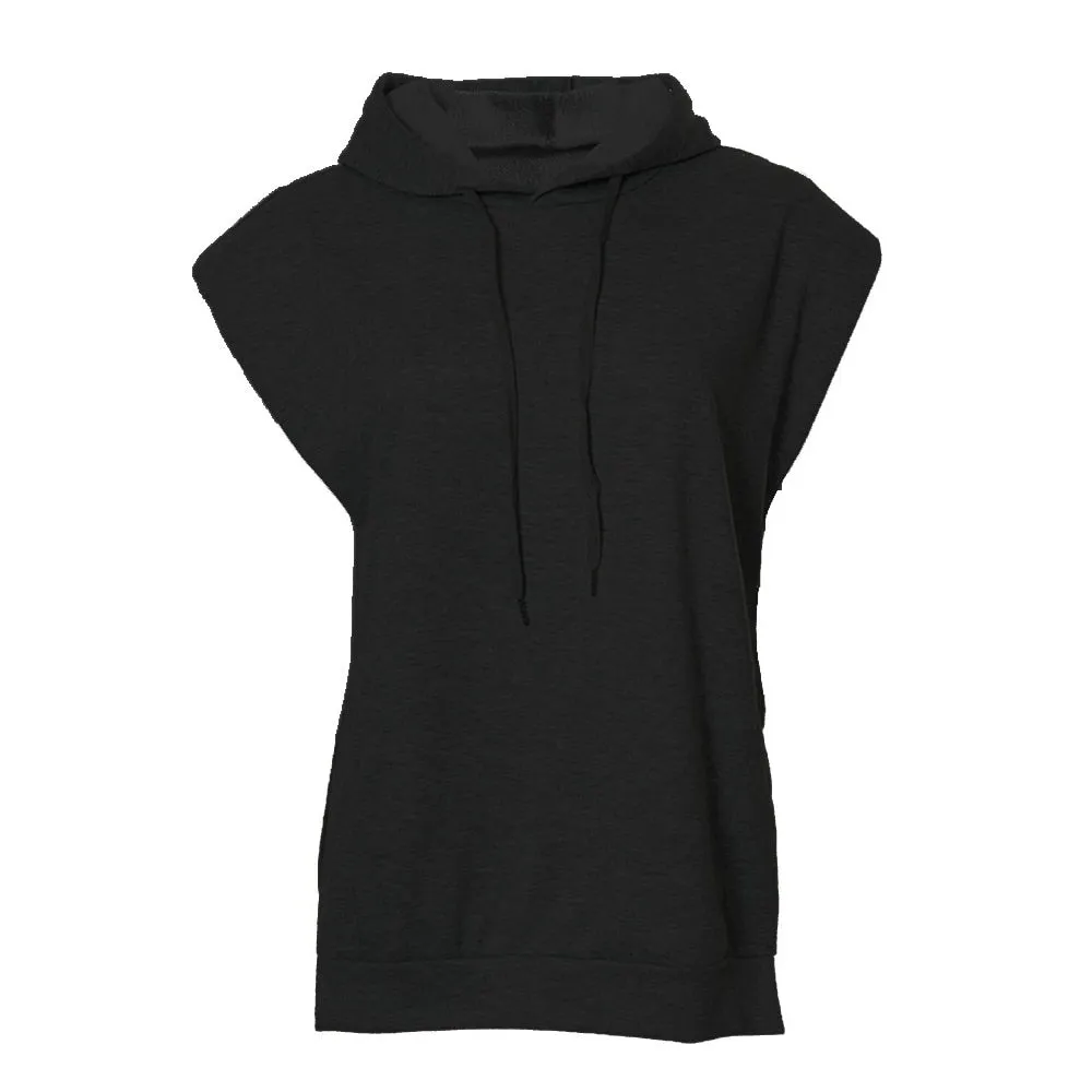 Solid Minimalist Sweatshirts For Women Hooded Sleeveless Patchwork Drawstring Casual Sweatshirt Female Clothing