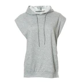 Solid Minimalist Sweatshirts For Women Hooded Sleeveless Patchwork Drawstring Casual Sweatshirt Female Clothing