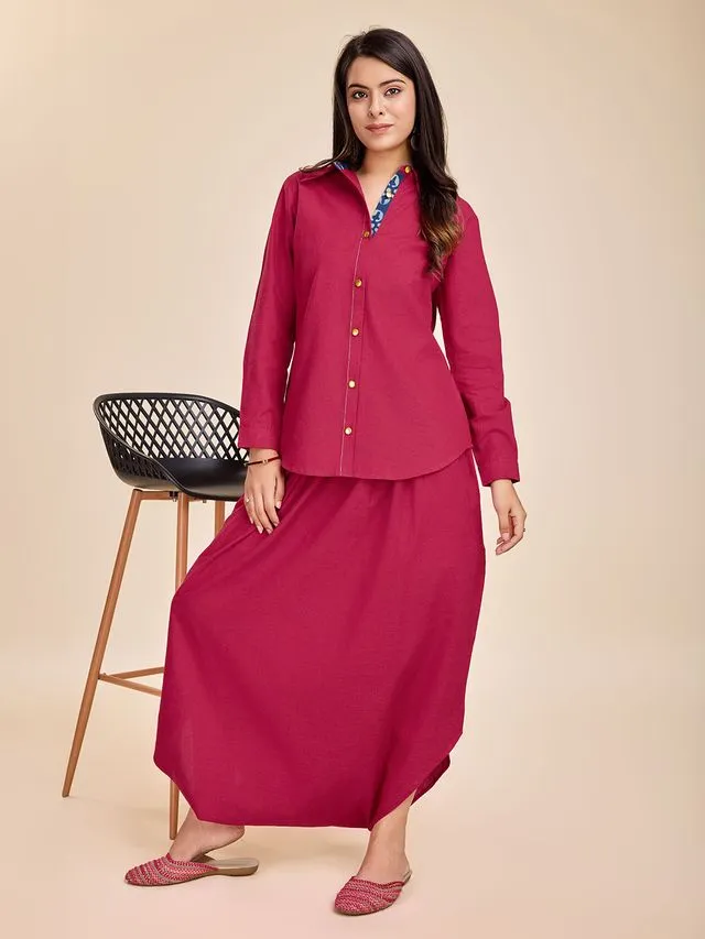 stylish long cuff sleeves shirt with afghani pants Cotton Flex set - Pink
