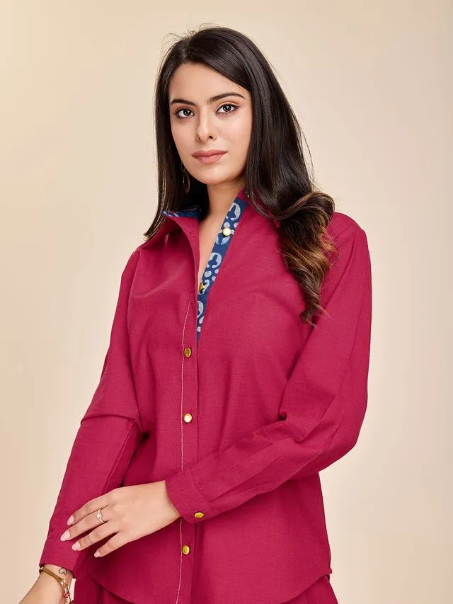 stylish long cuff sleeves shirt with afghani pants Cotton Flex set - Pink