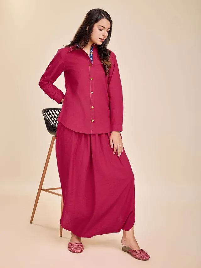 stylish long cuff sleeves shirt with afghani pants Cotton Flex set - Pink