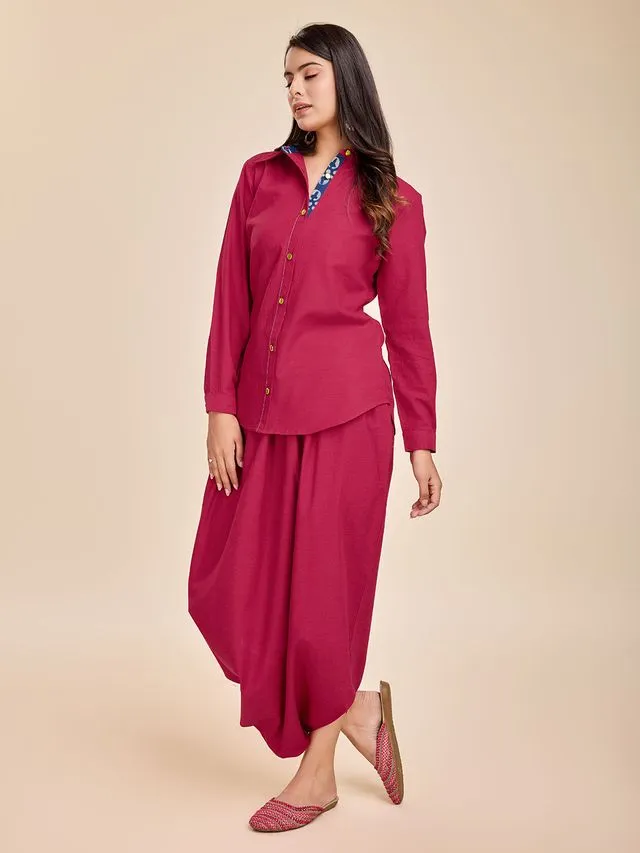 stylish long cuff sleeves shirt with afghani pants Cotton Flex set - Pink