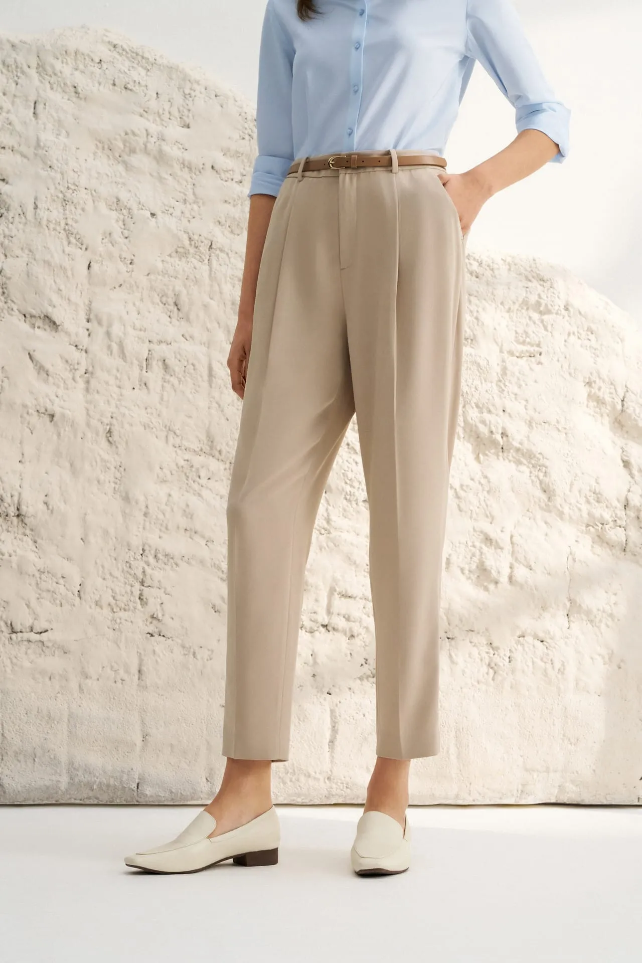 Tapered Dobby Twill Pants With Belt