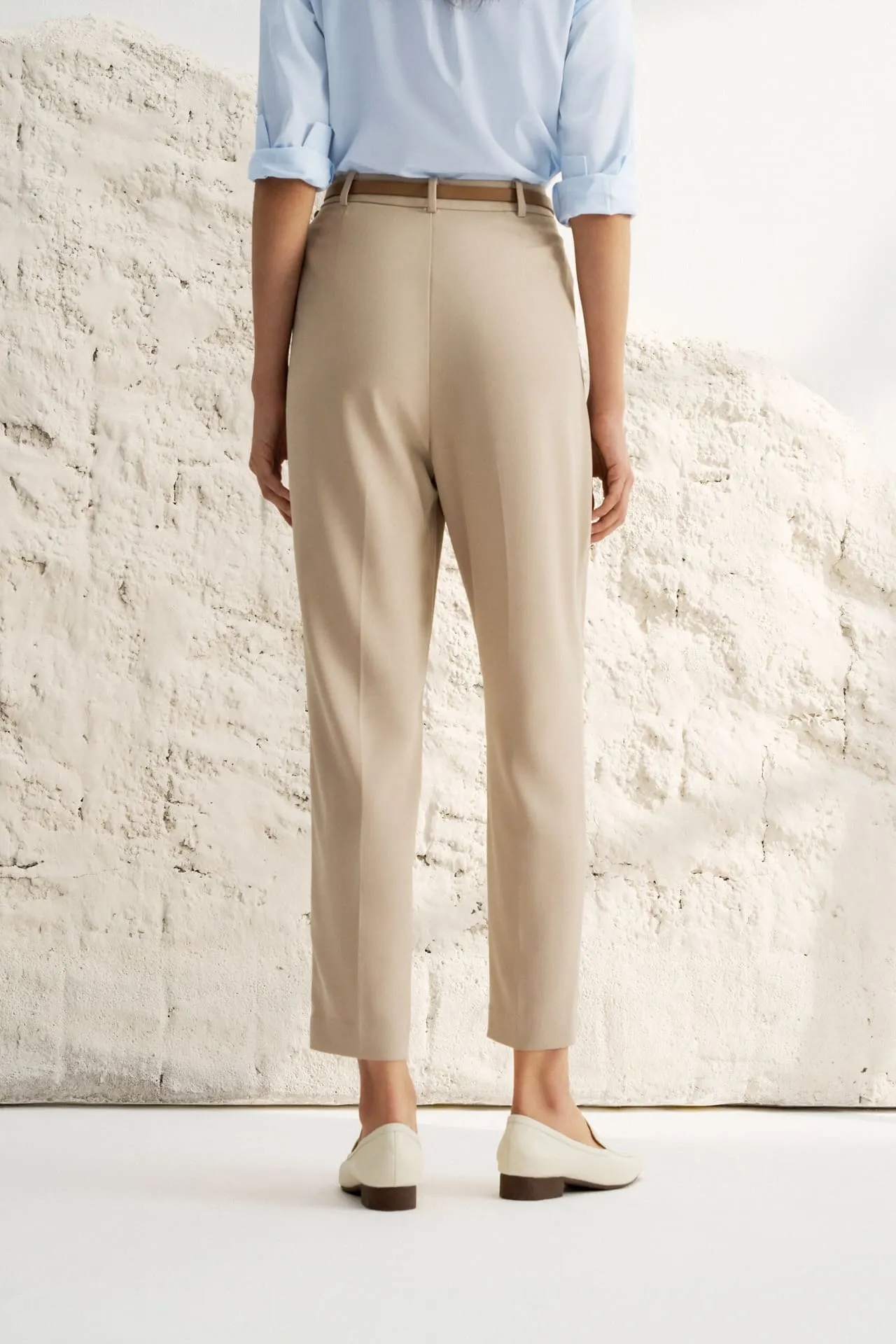Tapered Dobby Twill Pants With Belt