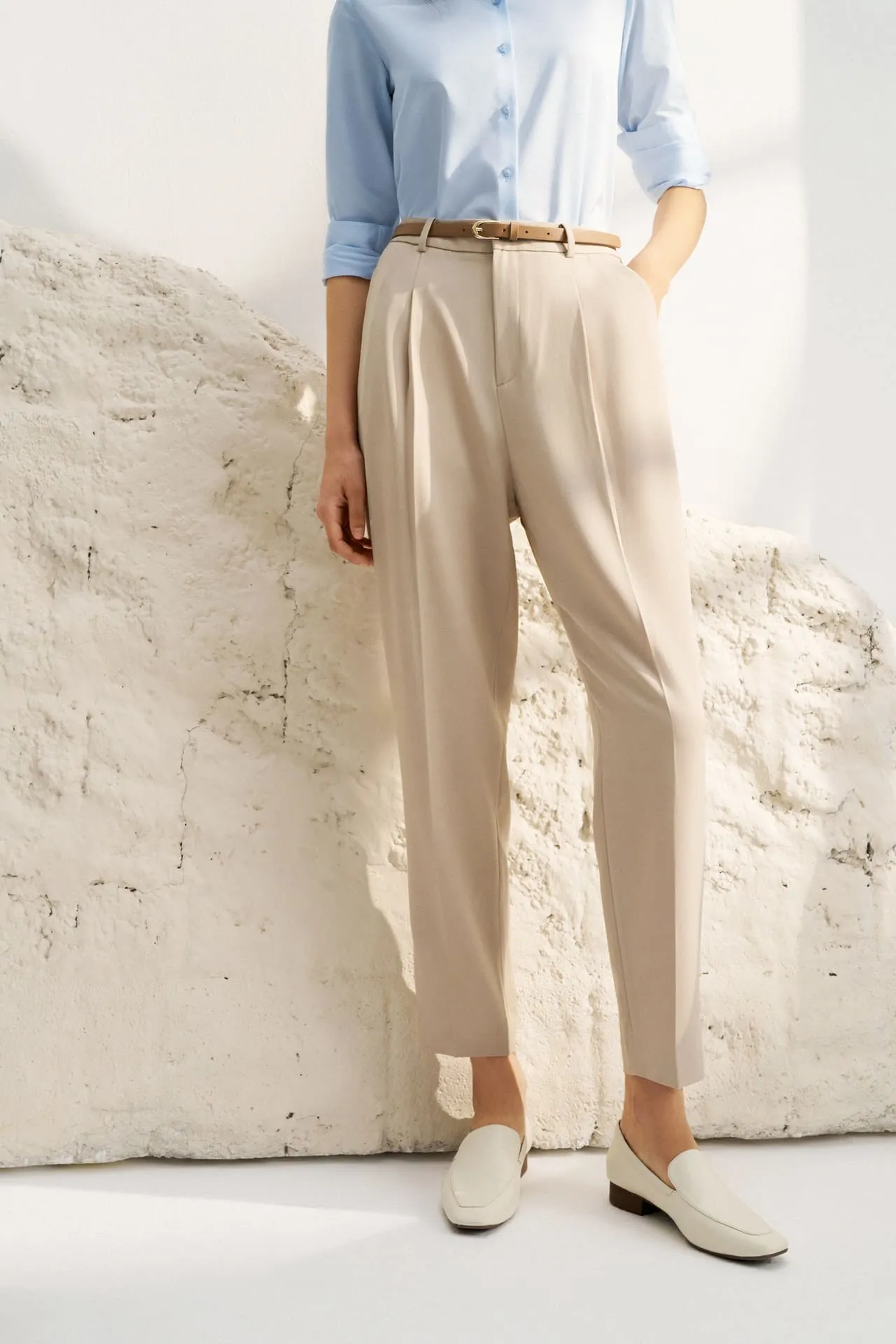 Tapered Dobby Twill Pants With Belt