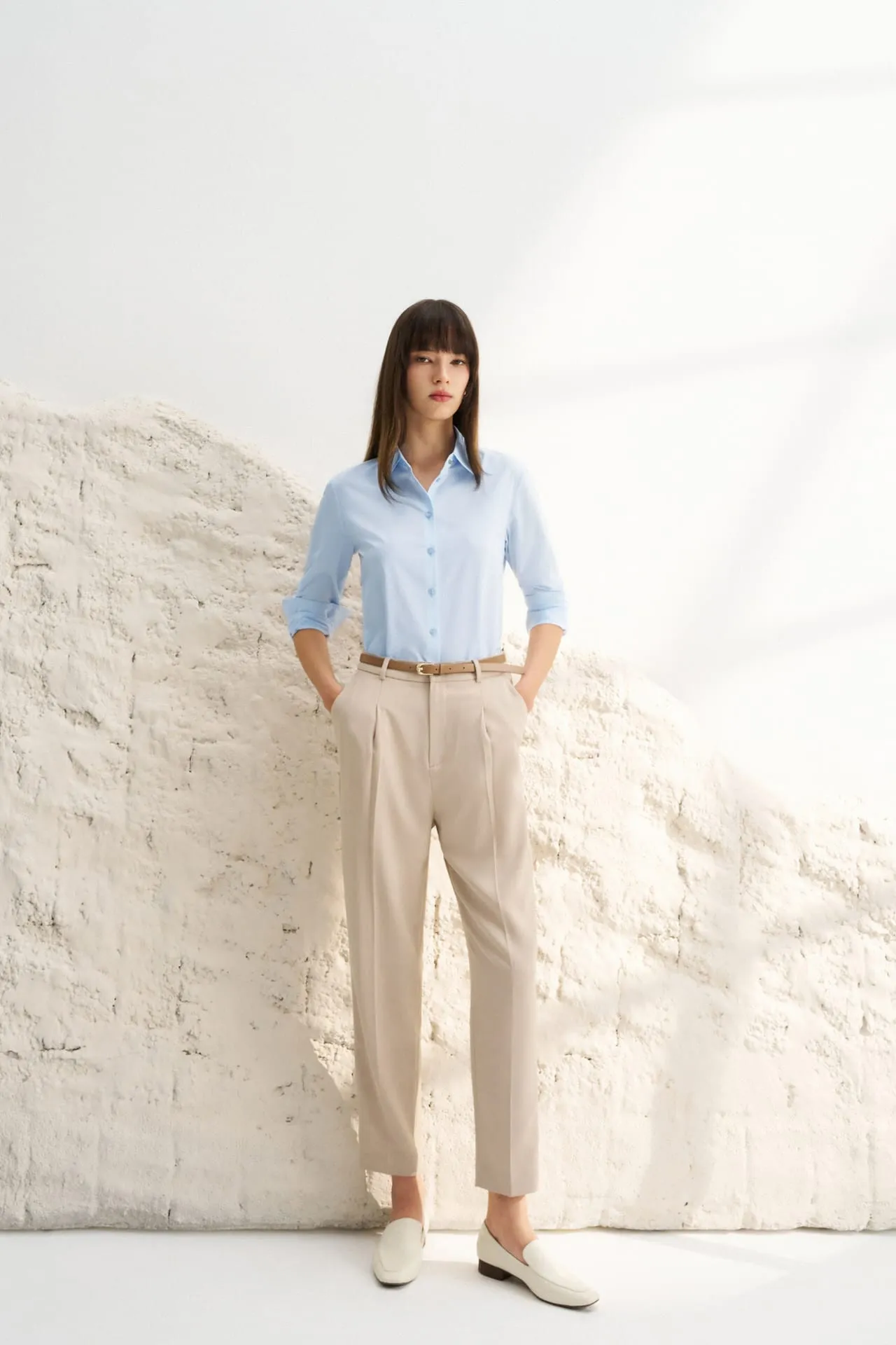 Tapered Dobby Twill Pants With Belt