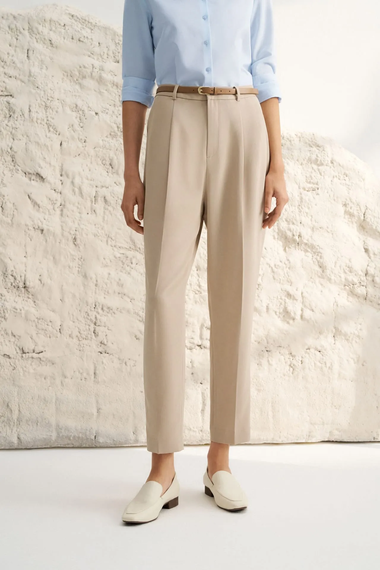 Tapered Dobby Twill Pants With Belt