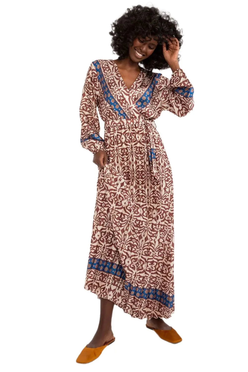 TEEK - Patterened Multicolor V-Neck Day Dress