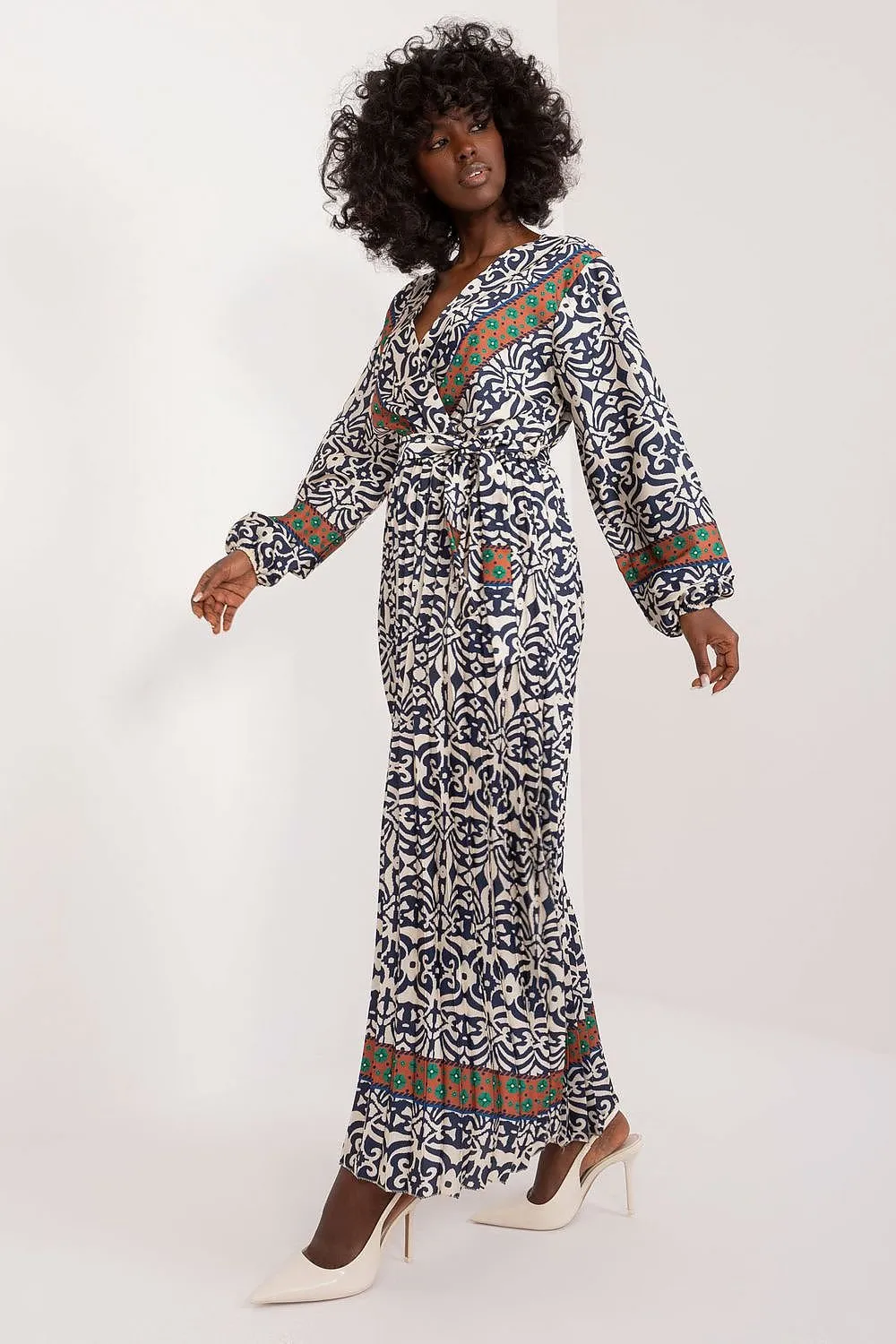 TEEK - Patterened Multicolor V-Neck Day Dress