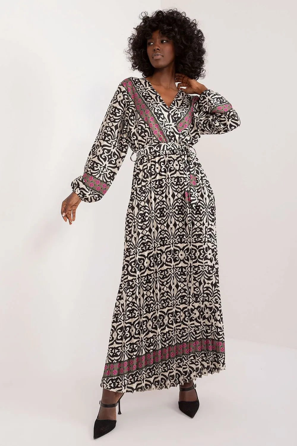 TEEK - Patterened Multicolor V-Neck Day Dress