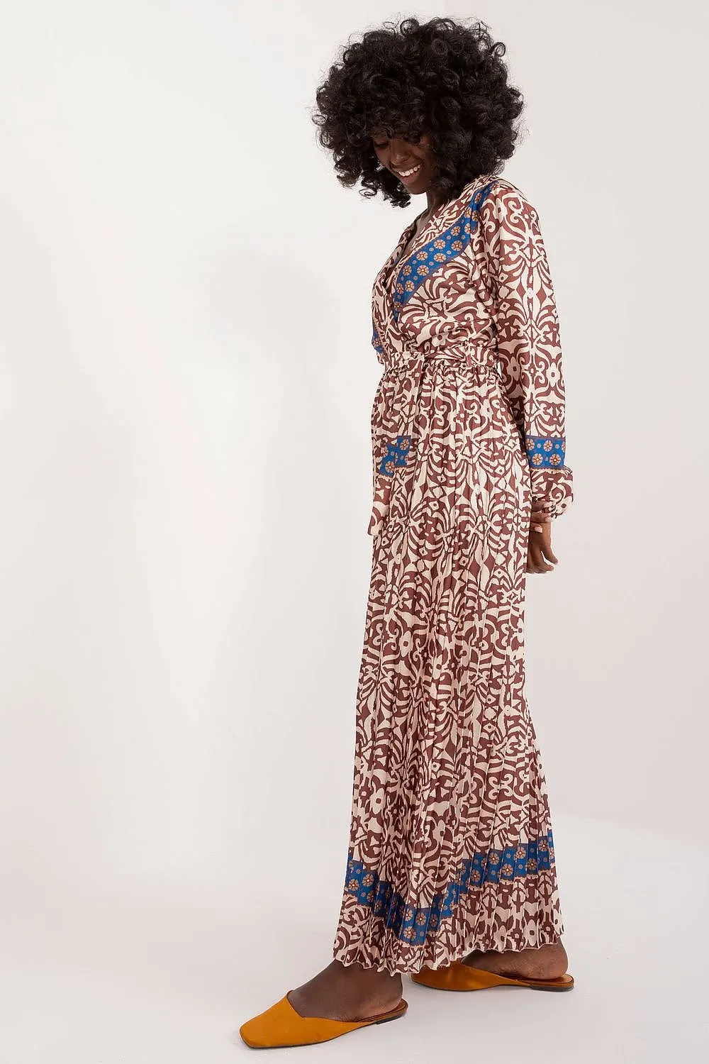 TEEK - Patterened Multicolor V-Neck Day Dress