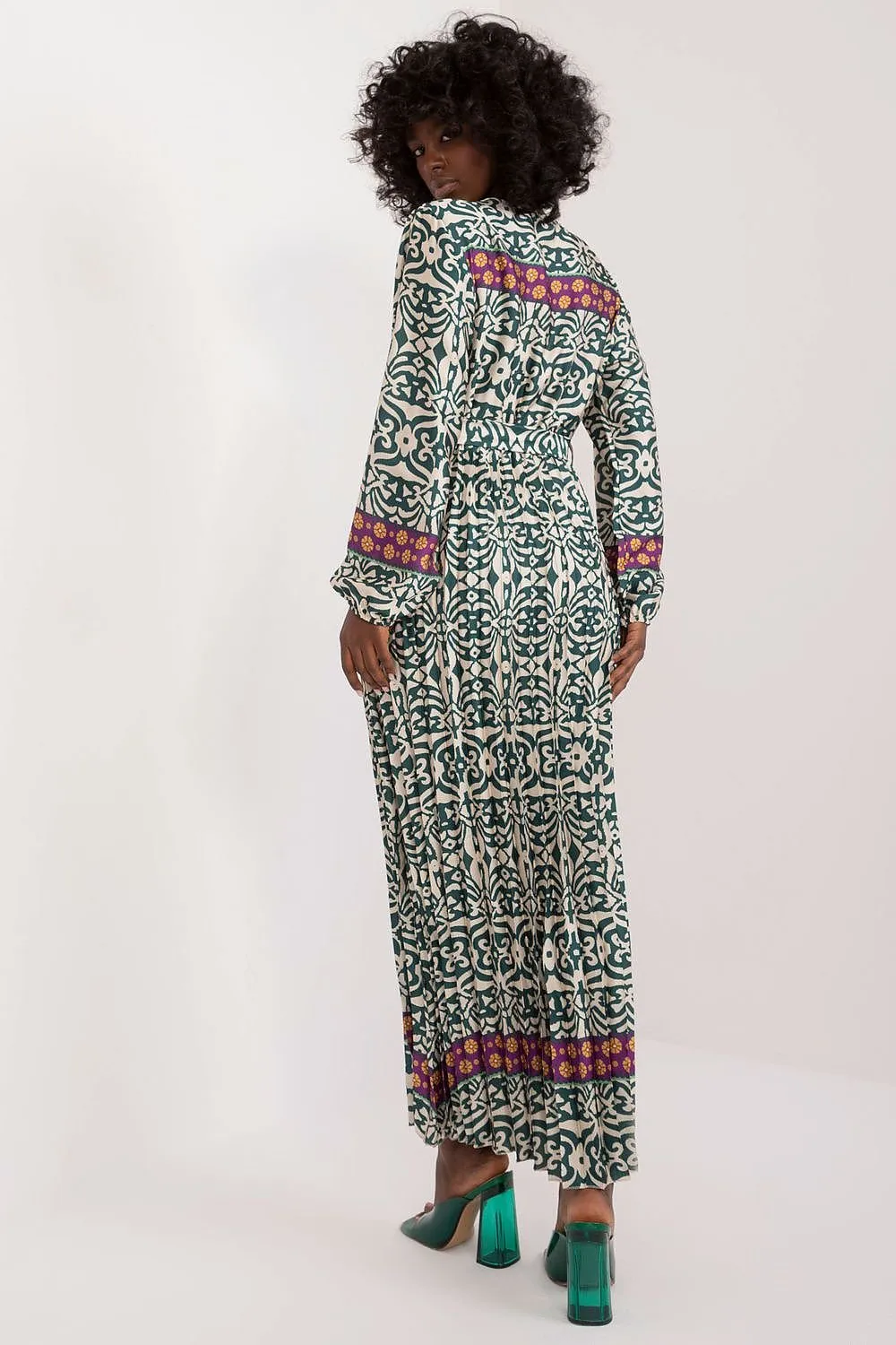 TEEK - Patterened Multicolor V-Neck Day Dress