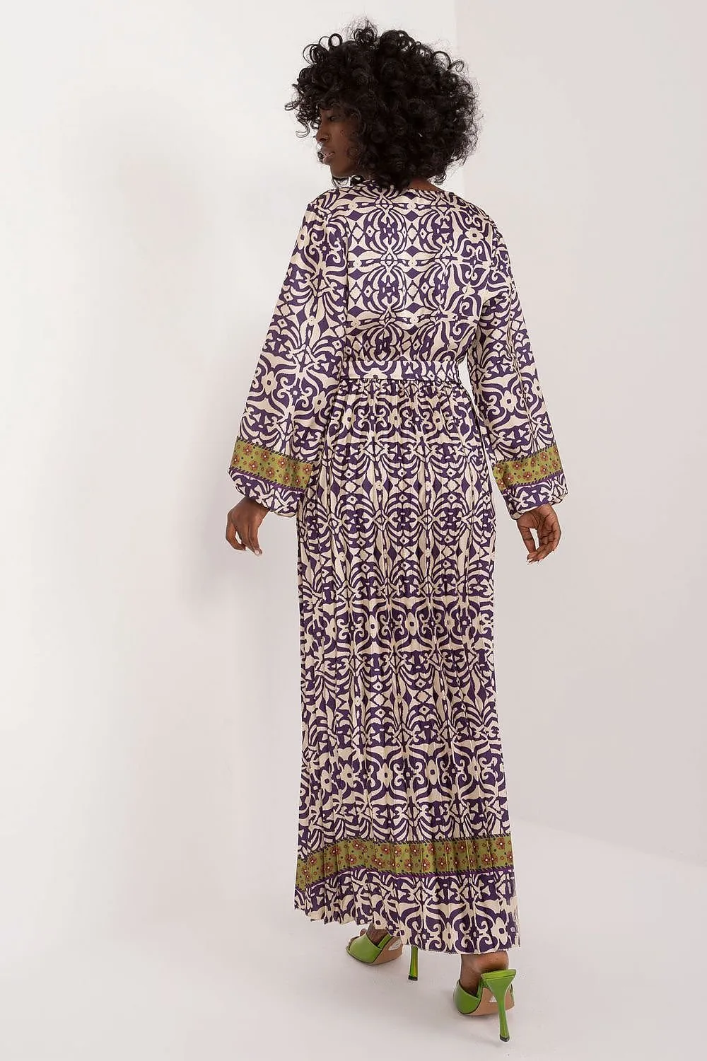 TEEK - Patterened Multicolor V-Neck Day Dress