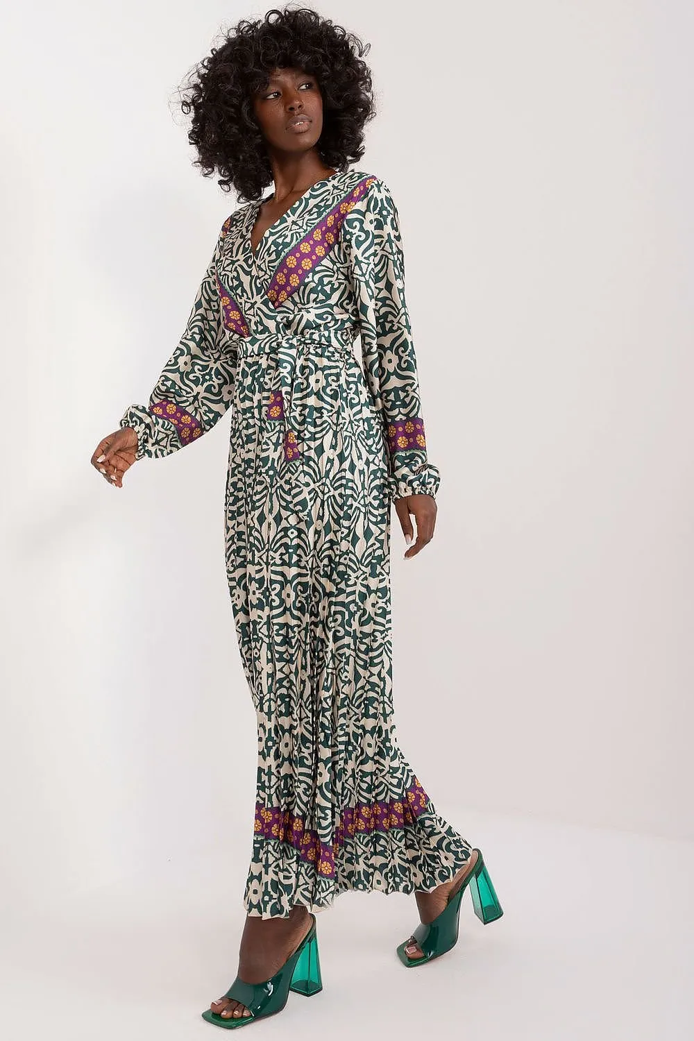 TEEK - Patterened Multicolor V-Neck Day Dress